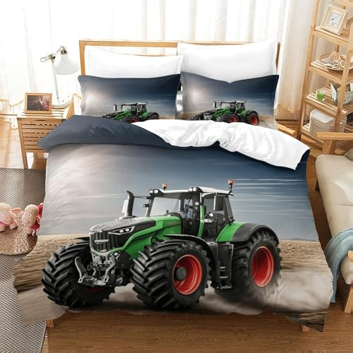 LILIlaobiao Fendte Traktor Bettwäsche Mit 2 Kissenbezug: 80 X 80cm, Traktoren bettwäsche 200x200cm, Johndeer Bettbezug Für Jungen & Mädchen Doppelgröße