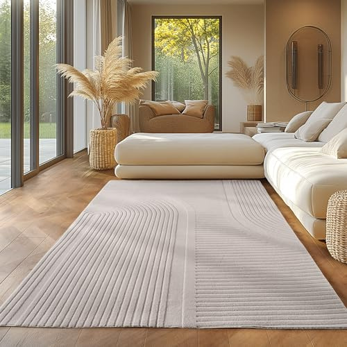 SIMPEX Tappeto boho scandinavo, tinta unita, 160x230 cm, effetto 3D, lavabile, grande per soggiorno e camera da letto
