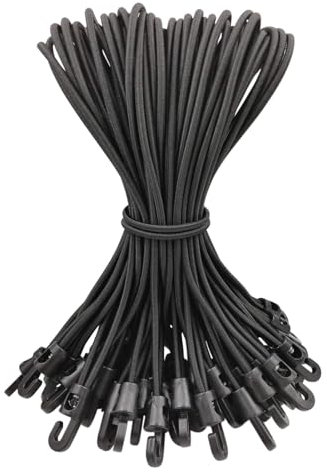 Small Bungee Cords with Hooks 30 Pcs - 10 Inch Elastic Short Bungee Ropes with Hooks, Bungee Straps Tarpaulin Hooks for Camping Tarp, Tents, Canopy and Fixings (Black)