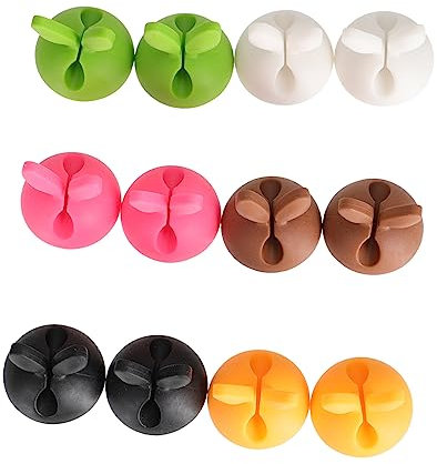DIYEAH Portacavi Creativo a Forma di Coniglietto in Silicone Set da 12 Pezzi Colorati, Supporto per Cavi Pratico e Delicato per Casa e Ufficio Colore Casuale