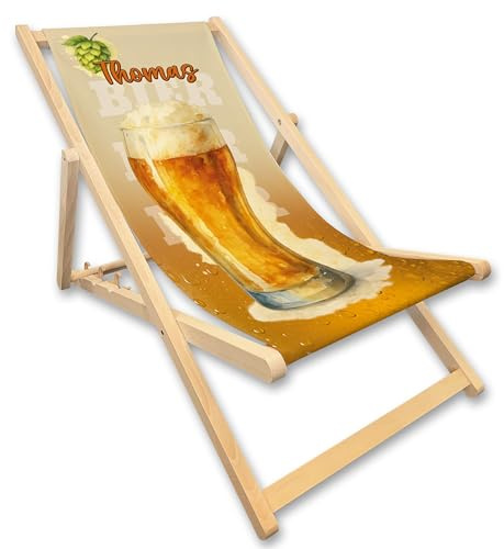Liegestuhl mit Name personalisiert Strandstuhl Cocktail Sommer Motiv klappbar ideal für Beachbar, Strandbar, Garten, Terasse & Balkon Geschenkidee Frauen & Männer Gartenliege klappbar (Bier Bier Bier)