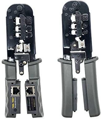Operitacx Pinza Crimpatrice Multifunzione 8P con Tester Strumento per Crimpatura Ethernet Professionale Design Ergonomico Acciaio per Installatori e Tecnici 1 Pezzo
