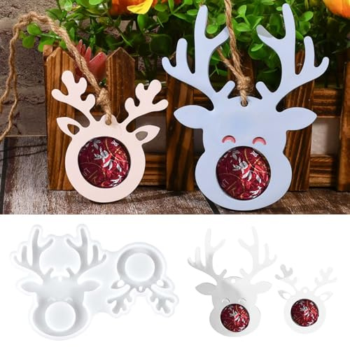 DIY Silikonform Weihnachten – 2-teilig Elch Anhänger Gießform, Kleine & Große Rentier Harzform für Epoxidharz, Gips, Seife & Weihnachtsdekoration