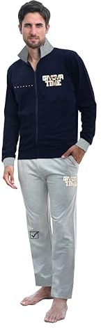 GIVOVA Tuta Homewear Intera Uomo da Casa, Pigiama Completo Felpato in Vari Modelli (IT, Testo, XL, Regular, Regular, G770F Blu/Grigio)