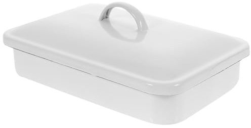 CIYODO Teglia da Forno Smaltata Bianca 24X16 CM Coperchio Vassoio Resistente al Calore per Cucina e Ristorante Piatto Antiaderente per Torte e Pizza