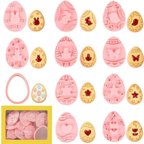 11 Stück EI Ausstecher Ostern Ausstechformen Set,3D Keksausstecher Ostereier mit Hase Schmetterling Blumenmotiv,Plätzchenausstecher Oster Ausstechformen für Kekse Backen Osterparty Cookie Cutter