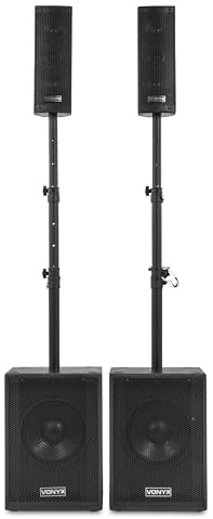 Vonyx VX1020BT 1050W Column Line Array Speaker System with Bluetooth, Dual 10 Subwoofers, Active PA Kit for DJs, Live Events, USB/SD MP3, Wired Mic, Portable, Easy Setup