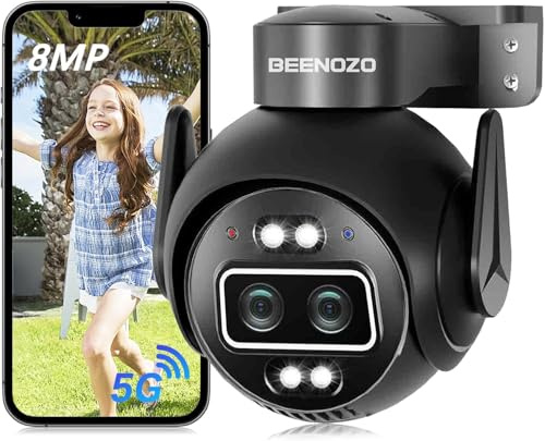 8MP Camera Vigilancia WiFi Exterior/Interior, Seguimiento automático, cámara 360° PTZ, con doble lente, seguimiento inteligente, visión nocturna color 30M, detección humana, audio bidireccional