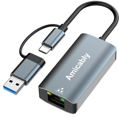 USB C Ethernet Adapter, 2 in 1 USB auf RJ45 Gigabit LAN Netzwerkadapter, 1000Mbps USB LAN Adapter aus Aluminium kompatibel MacBook/Pro/Air, Surface Pro, Windows 11/10/8/7, Linux, Mac OS
