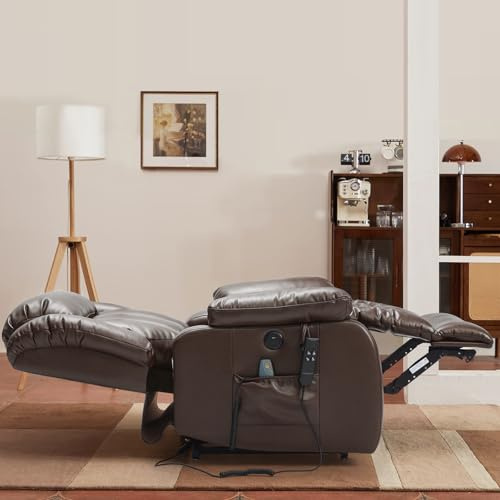DUANDUAN Sillón Relax eléctrico con 2 Motores y Ajuste Continuo, función de reclinación de 180°, función de Cama, función de Masaje, Ayuda para levantarse, vibración y calefacción (MARRÓN)