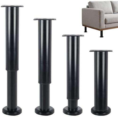 4 Pezzi Piedini Regolabili per Mobili Altezza 18-30cm, Gambe per Mobili in Metallo Nero, Piedini per Letto e Armadio Robusti, Adatti per Tavolo, Sedia, Divano