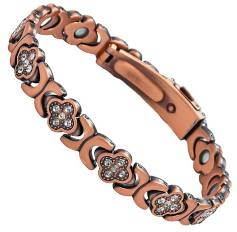 Magnetiskt koppararmband för kvinnor - Justerbart koppararmband med fyra glänsande blad | Lämplig för bröllop, födelsedagar, mors dag, daglig användning, tillfällen och vardagliga tillfällen