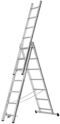 HYMER | Alu-Mehrzweckleiter | Einsteigermodell | 3 x 7 Sprossen | max Arbeitshöhe 5,10 m