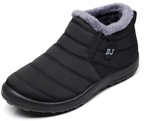 Women Warm Ankle Snow Boots Fur Lining Thickening Slip On Winter Shoes Black US 7.5(40)