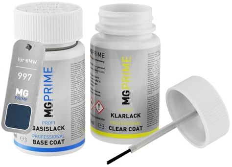 MG PRIME Billack Touch-up stick set för BMW 997 Tiefblau Metallic Basecoat clearcoat 50ml vardera