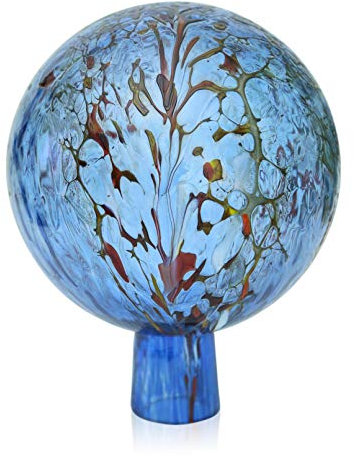 Lauschaer Glas Gartenkugel Rosenkugel aus Glas mit Granulat aquablau h 15 cm, d 12cm mundgeblasen handgeformt