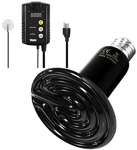Simple Deluxe 150W Reptile Heat Bulb and 40-108 Degrees Fahrenheit Digital Thermostat Controller Included, for Amphibian Pet & Incubating Chicken, Black