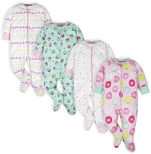 Onesies Brand Baby Girls' 4-Pack Sleep 'N Play Footies Multi Pack, Pink Sweet Treat, 3-6 Months