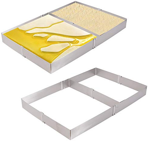 KINJOEK Adjustable 10-20 Inch Rectangle Cake Mold Ring, Retractable Stainless Steel Mousse Cake Mold DIY Baking Mould Tool