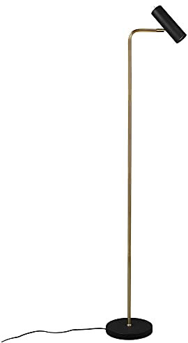 LED Stehleuchte Messing Stehlampe mit beweglichem Spot H 152 cm Leselampe, Strahler schwarz Dezent, LED 5 Watt 400lm warmweiß