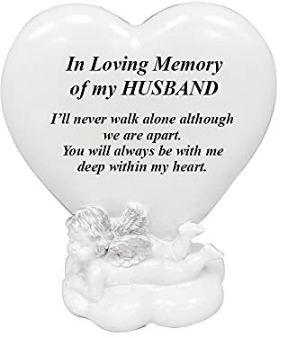 OnlineStreet Memorial Heart Plaques Grave Cherub Ornaments - Personalised Grave Decoration Plaques, Cherub, Engraved with Remembrance Quotes in Loving Memory of your Special Ones (Husband)