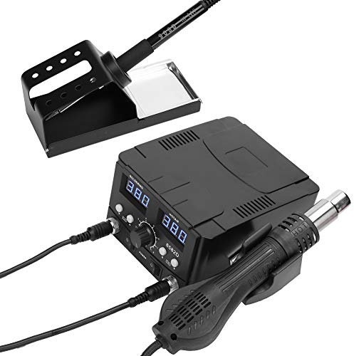Stazione di Rilavorazione del Saldatore, Stazione di Saldatura di Rilavorazione 2 In1 SMD con Display Digitale a LED per Pistola Ad Aria Calda 8582D 750W Strumenti di Riparazione per Saldatura ESD(EU)