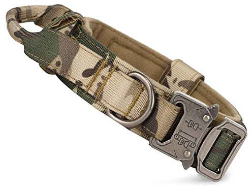 Huntvp taktisch Hundehalsband Verstellbar mit Kontrollgriff, aus Nylon, gepolstert, Metallschnalle, für Mittlere Große Hunde Jagd Training Freizeit Outdoor, Camo XL