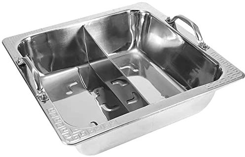 MNSSRN Platz Sinking Hot Pot, Dicke Edelstahl Non-Magnetic Hot Pot Schüssel, Klare Suppe Zwei Flavor Mandarin Duck Soup Pot,33cm