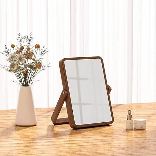 JJUUYOU Spiegel,Tischspiegel, Kosmetikspiegel mit Bambus-Umrahmung, Schminkspiegel Makeup Spiegel für Zuhause und Unterwegs 17,5 X 13 cm
