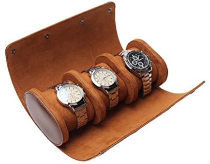 HUSHUI Uhrenbox Herren, Uhrenrolle, Reise-Uhrenetui, 3 Fächer, Uhren-Organizer Damen und Herren, PU-Leder, tragbares Uhrendisplay, Aufbewahrungstasche, Schmuckschatulle