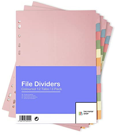 [3er Set] Ordner Register A4 Farbig 12-teiliges | Trennblätter für ordner A4