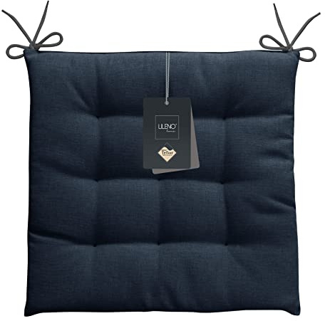 LILENO HOME 4er Set Stuhlkissen Dunkelblau (40x40x4,5 cm) - Sitzkissen für Gartenstuhl, Küche oder Esszimmerstuhl - UV-beständige Indoor u. Outdoor Stuhlauflage als Stuhl Kissen (Laura OLF)