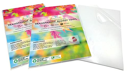2 x 20 Blatt A4 transparentes Vinyl | Glänzend | Selbstklebend | Für Tintenstrahldrucker | Erstellen Sie Ihre eigenen Aufkleber, Etiketten und Schilder