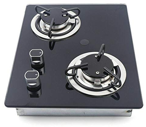 Portable Boat Caravan Camper Gas Stove Hob, Gas Camping Stoves, Kitchen Outdoor Rv Cooktop Stove 2 Burner Tempered Glass Gas Stoves with Multi-Protection