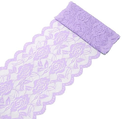 Nastro in pizzo, 5 yards, larghezza 15 cm, colorato, elastico, motivo floreale, bordatura in pizzo, nastro decorativo in pizzo, per cucito, fai da te, vestiti, biancheria intima, lilla chiaro