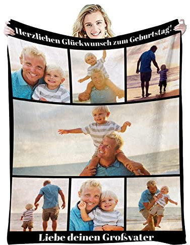 Personalisierte Decke Mit Foto,Fotodecke Mit Eigenem Foto Super Weich Warme Flanell Collage Kuscheldecke Geschenk für Freunde Haustier Familie Geburtstag Weihnachten (7 Fotostil-2)