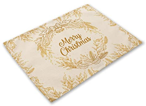 Manteles Individuales Navidad Dorada Salvamanteles Individuales Algodón Lino Lavable Mantel Individual Resistente al Calor Individuales Mesa Engrosamiento Bajoplatos 30x45cm 2 Pcs