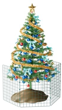 Present Protector Xmas Tree Fence Pet Guard, Christmas Tree Protector from Dogs, Pet-Safe Barrier to Protect Christmas Decorations, 60cm High x 50cm Wide 4 Panels