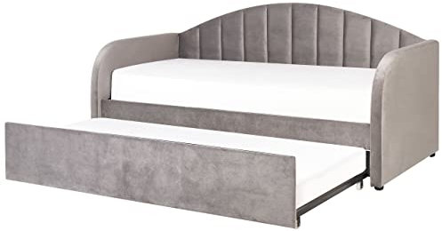 Beliani Tagesbett für 2 Personen Samt grau Lattenrost 90x200 cm ausziehbar Eyburie