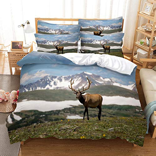 JZZFBW Bettwäsche Weißer Elch 3D Effekt Bettwäsche-Set Kuschlig Weich & Bügelfrei Bettbezug 1 x Bettbezug 240x260 cm + 2 x Kissenbezug 80x80 cm für Ferienhaus Camping