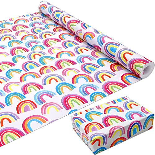 Geschenkpapierrolle, 12 m, Regenbogenfarben, 80 g, recycelbar, umweltfreundlich, bunt, Geschenk für Geburtstagsgeschenk, Party-Dekorationen (43 cm x 12 m)