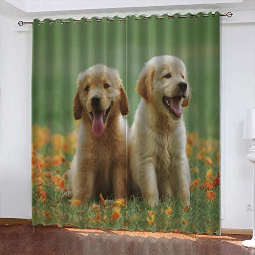 Blickdicht Blackout Vorhang Mit Ösen Schalldämmend Gardinen Polyester 3D Bedruckt Tierischer Hund Für Wohnzimmer Schlafzimmer Kinder Oder Babyzimmer 280(B)X250(H) Cm - Bedruckte Verdunkelungsvorhänge