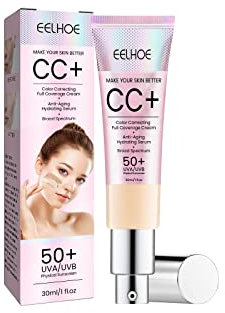 CC Cream, Crema Facial Con Color, Base De Maquillaje De Cobertura Total, Base De Maquillaje Y Protector Solar Spf 50+, Oculta Naturalmente Las Imperfecciones, Repara Y Blanquea La Piel -Light