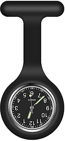 Vicloon Krankenschwester Uhren,Schwesternuhren mit Clip, Dehnbare Silikon Hülle, um Bruch zu Verhindern, Glow Pointer, Quarzwerk, Ansteckuhr für Krankenschwestern und Ärzte（Schwarz）