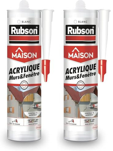 Rubson Maison Mastic Acrylique Murs & Fenêtres, mastic acrylique blanc pour intérieur & extérieur, comble fissure, joint porte et fenêtre, 280 ml (Lot de 2)