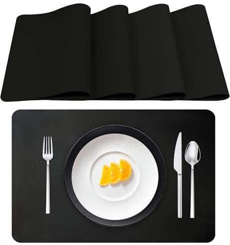 Lumaca Lot de 4 Sets de Table Lavables,Set de Table, Résistants à la Chaleur, Antidérapants, pour Table de Cuisine et Restaurants,Noir
