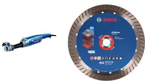 Bosch Professional Geradschleifer GGS 8 SH (Spannflansch-Ø 65mm, im Karton) + 1x EXPERT MultiMaterial Diamanttrennscheibe (für Beton, Ziegelsteine, Weichgestein, Dachziegeln, Ø230x22,23 mm, Zubehör)