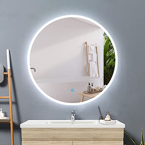 Acezanble Rund LED Badspiegel 80cm,Rund LED Badezimmerspiegel mit Touch Antibeschlag Kaltweiß 6000K,Energiesparend Lichtspiegel Wandspiegel CE IP44