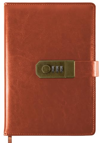 Qefuna Tagebuch mit Schloss, A5 PU Leder Tagebuch mit Code 200 Seiten, 100Gsm Papier, Vintage Reading Journal Tagebuch mit Schloss für Frauen & Männer,(Braun)