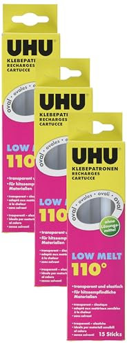 UHU Heißklebepatronen Low Melt, Transparente und ovale Klebepatronen für UHU Niedrigtemperatur Klebepistole, 200g (Packung mit 3)